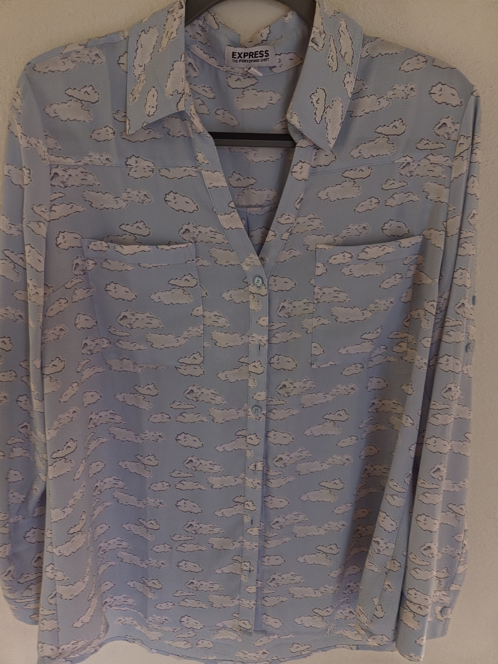 RARE Express Light Blue Cloud Print Button-Up Blouse